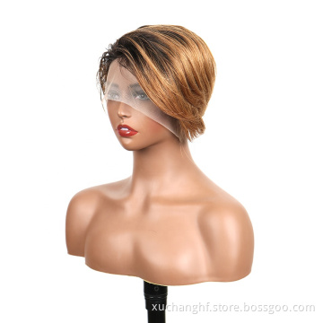 1B/30 8 Inches Ombre Short Curly Brazilian Raw Indian Wholesale Hd Cheap13x6 10 a Virgin Human Hair Lace Front Pixie Cut Wig